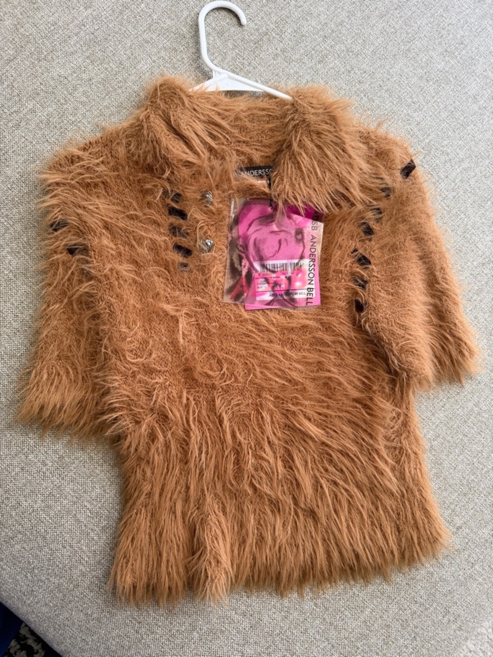 Andersson Bell Women's Faux-Fur Short Sleeve Top in Camel